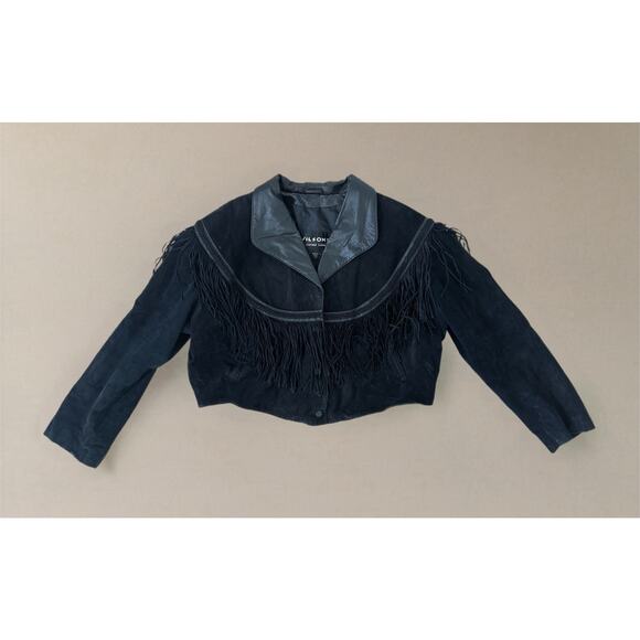 VTG Wilson’s Leather Fringe Jacket Suede Western Biker Crop XL Women’s Rodeo - Picture 1 of 16